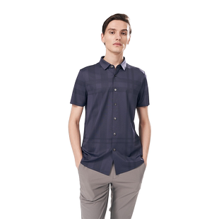 DIDIBOY春夏季中年男款男士爸爸条纹衬衫式翻领开衫短袖T恤男装