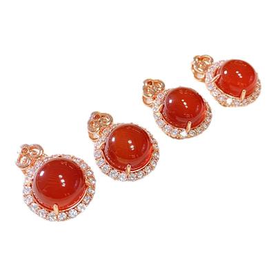 天然红玛瑙镀银镶嵌款吊坠