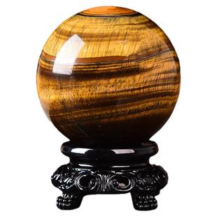 天然黄虎眼石球把玩客厅玄关家居装饰招财水晶摆件木变石原石打磨