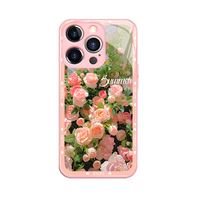 粉色玫瑰花适用苹果14promax手机壳iphone13新款12mini女11钢化玻璃xs/xr硬壳7p/8plus全包6splus创意se2/3代