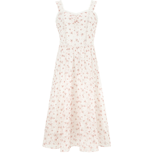 纱影 碎花吊带连衣裙新款女夏中长款性感初恋波浪a字印花裙子