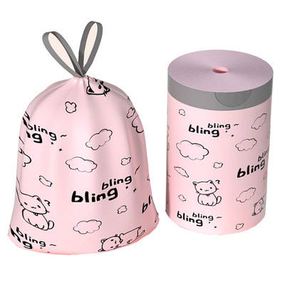 10卷100只抽绳式垃圾袋家用厨房钢袋加厚手提自动收口学生塑料袋