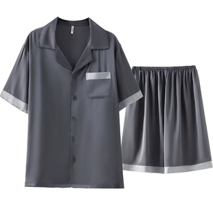 睡衣男士新款夏季冰丝短袖短裤开衫家居服夏天薄款家居服两件套装