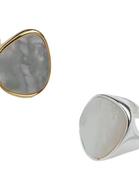 ins小众设计天然异形白贝母戒指