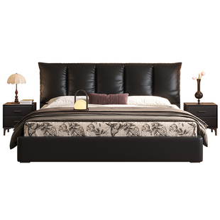 DDC真皮床主卧大床1米8双人床意式软包皮床现代轻奢高级感婚床