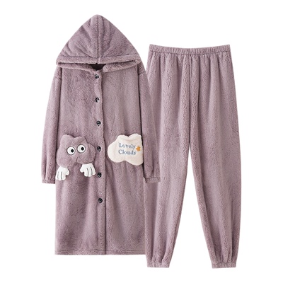 圆咖秋冬季法兰绒睡袍袍套情侣