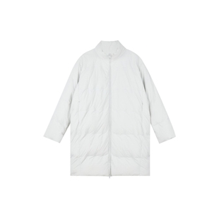 oneup90白鸭绒打枣白色中长款羽绒服女秋冬季保暖宽松立领外套