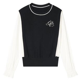 【天丝系列】Goodland美地秋季减龄收褶假两件毛针织衫