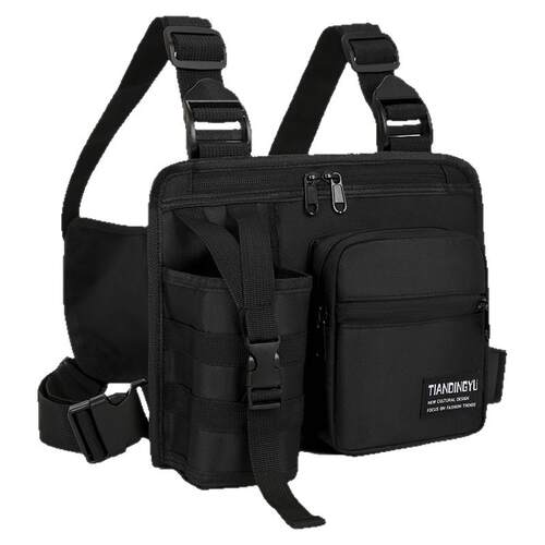 户外出行马甲背心包男士军迷战术野营胸包便携放手机水杯一体包