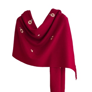 红色围巾女2026新款冬季新娘结婚马年披肩外搭本命年妈妈披风斗篷
