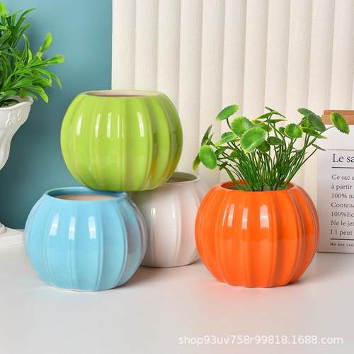 陶瓷盆仿南瓜形状装饰客厅仿真花瓶创意新年喜庆发财乔迁装扮摆件