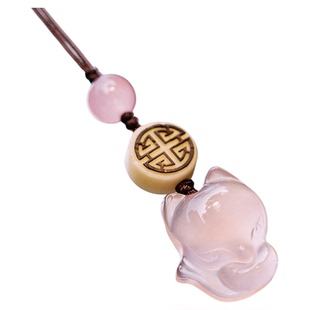 招桃花小狐狸手机链吊坠挂件女天然玛瑙精致旺桃花运粉色个性可爱