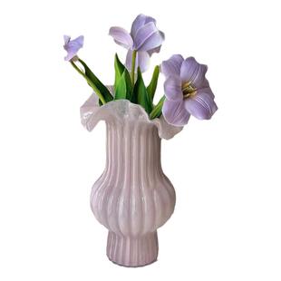 中古芬顿轻奢花瓶摆件客厅水养插鲜花高级感玻璃粉色创意简约花器
