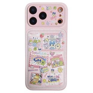 北比日系卡通粉色拓麻歌子适用iphone17手机壳苹果16promax新款15少女17pro带挂绳14pm皮质15pro大视窗16全包