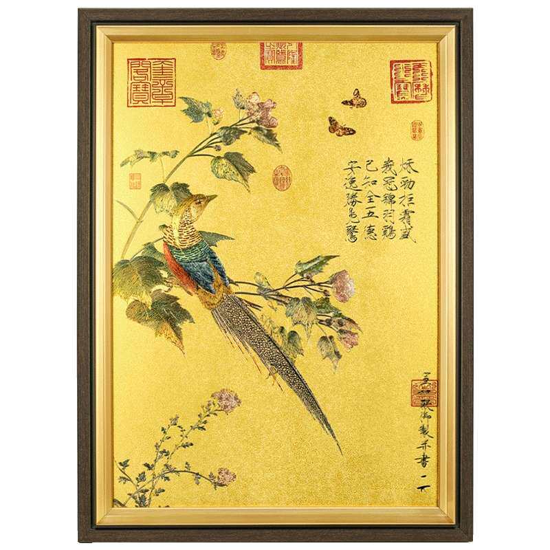 周六福计价芙蓉锦鸡画工艺黄金摆件收藏送礼见宝非遗系列节日礼物