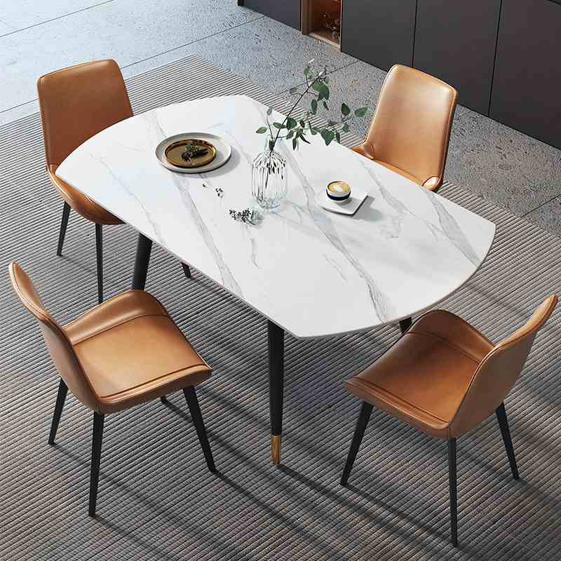 可伸缩岩板餐桌椅组合现代简约家用小户型休闲折叠两用可变方圆桌
