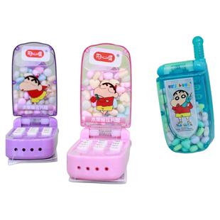 蜡笔小新音乐手机水果味压片糖儿童玩具闪光翻盖仿真电话