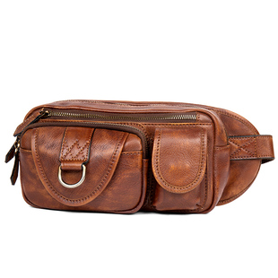 慢时光头层植鞣牛皮腰包男包纯手工擦色真皮胸包休闲斜挎包多功能