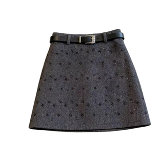 亮片毛呢包臀半身裙女冬季2025新款高腰显瘦休闲气质钉珠A字短裙