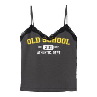 eihey诶嘿夏季百搭休闲蕾丝字母拼接减龄打底衫上衣修身显瘦吊带