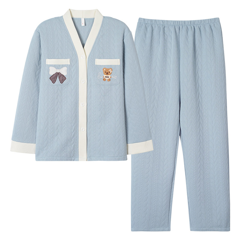 女针织夹棉加厚家居服套装