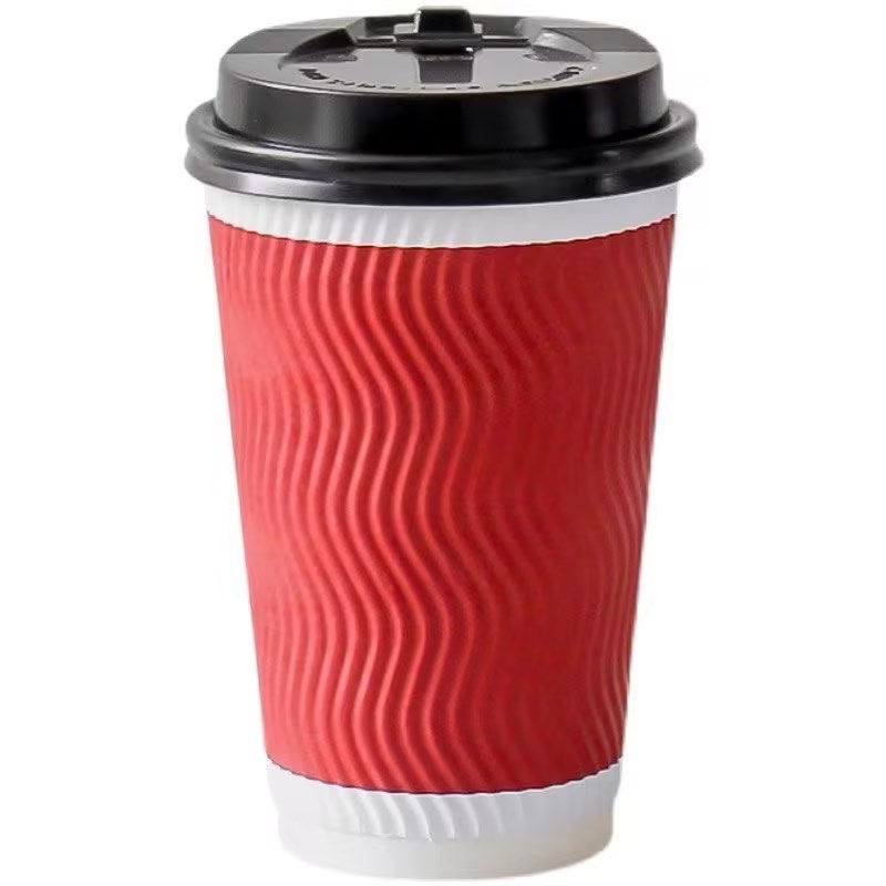 咖啡杯子一次性带盖瓦楞纸杯三层纸杯