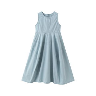 纯棉高级感女童连衣裙夏季儿童法式背心裙蓝色裙子气质长裙中大童