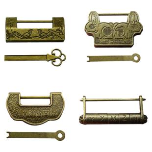 迷你仿古锁小锁头26款中式做旧箱挂锁横开复古铜锁老式古代密码锁