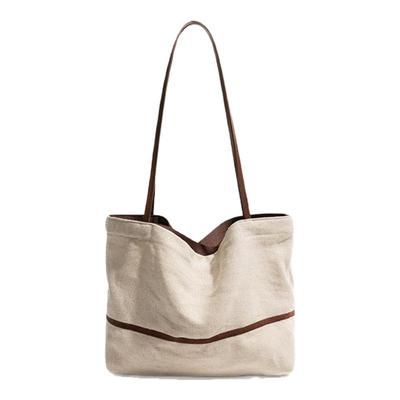 MABULA亚麻帆布包配皮单肩包2025冬季新款百搭手提包通勤子母包包