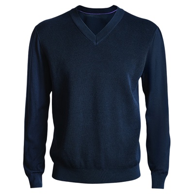 平圆方中V领长袖针织衫男