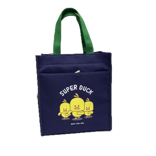 新款内置水杯位帆布撞色手提饭盒包 妈咪包 学生补课包便当袋