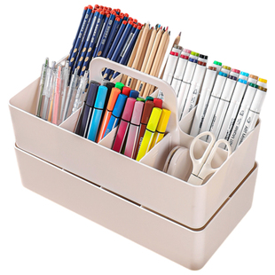 铅笔收纳盒文具笔盒带提手分格彩铅油画大容量分隔马克笔桌面笔筒