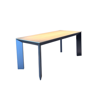 洞石岩板餐桌2025新款家用极简不锈钢饭桌简约高端定制长方形桌子