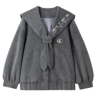 KEIKO学院海军领短款羊毛呢外套