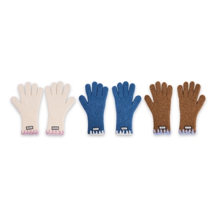 上森蓝色可触屏手套女士秋冬季羊毛保暖防寒针织毛线可爱露指手套