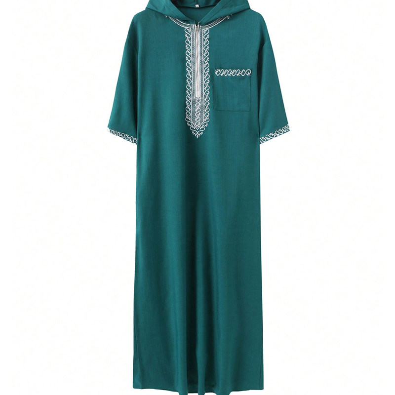 迪拜旅游男士刺绣阿拉伯长袍民族服饰宽松袍子长衫Muslim Thobe