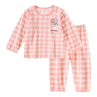 儿童纯棉长袖薄款睡衣宝宝夏季男童家居服套装女童空调服婴儿衣服