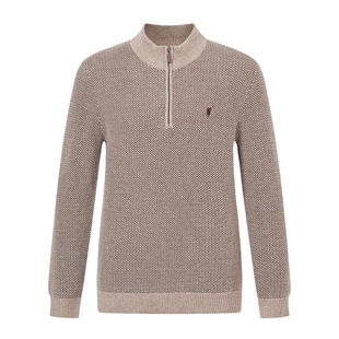 POLOWALK男式羊毛衫2025冬季新品时尚半拉链撞色休闲男装套头衫