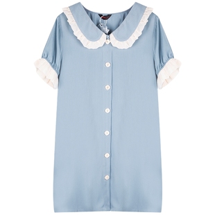 微胖mm大码遮肚甜美显瘦娃娃领连衣裙减龄宽松2023夏季女装胖妹妹