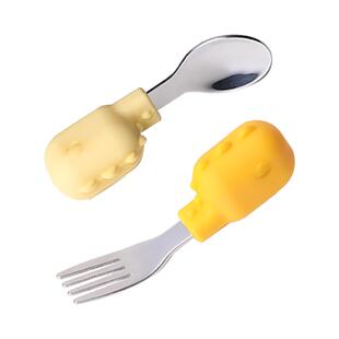 爱咔威IKV316不锈钢短柄勺子小宝宝学吃饭叉勺婴儿辅食训练餐具