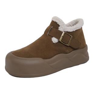 乐福鞋女外穿冬季2026新款厚底勃肯鞋34码一脚蹬加绒保暖豆豆棉鞋