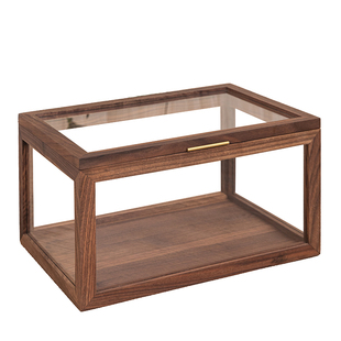 胡桃木玻璃罩佛像宝笼观音文玩古董玉石可开门防尘透明玻璃展示盒