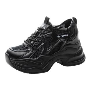 超轻内增高运动女鞋夏季网面透气薄款网鞋小个子单网厚底老爹鞋女