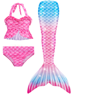 美人鱼童装儿童泳衣比基尼三件套温泉游泳衣泳装鱼尾巴套装女童裙