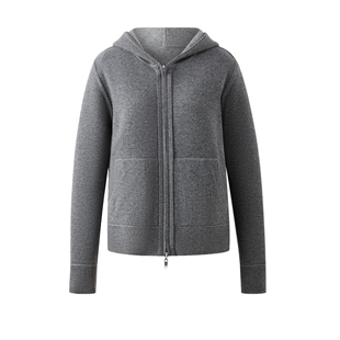 【绵羊毛】PRICH时尚格雷系连帽两穿针织开衫冬季新品毛衣女