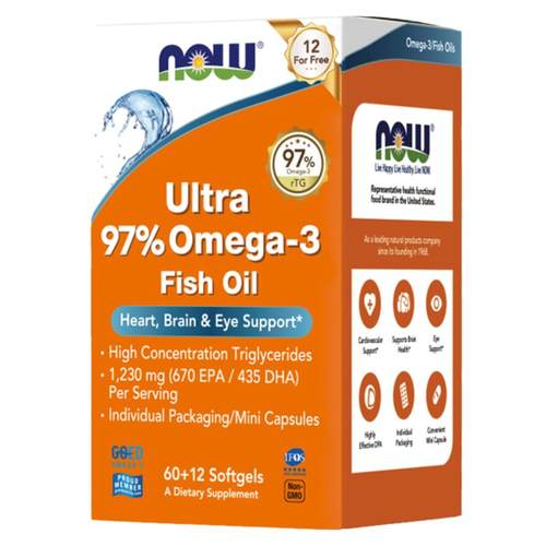 NOW鱼油软胶囊深海97高纯度omega3小颗粒女生DHA脑力EPA成人诺奥