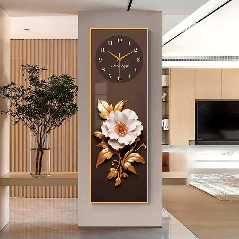 金枝玉叶玄关装饰画钟表家大业大客厅走廊过道挂画LED灯发光壁画