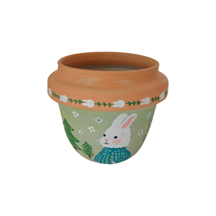 透气手工粗陶手绘兔子花盆办公桌绿植蝴蝶兰球兰利水礼物装饰摆件