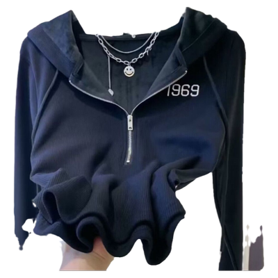 法式加绒连帽纯色长袖卫衣女