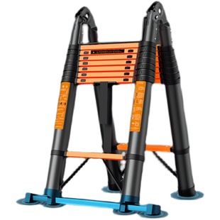 加厚碳钢梯子8米5米伸缩梯一字折叠直梯家用升降阁楼铝梯工程便携